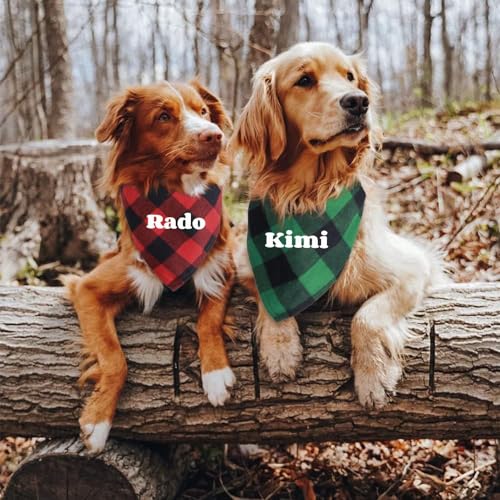 Personalized Dog Plaid Bandana,Custom Dog Neckwear Name Design Plaid Scarf Triangle Bibs Kerchief, Pet Christmas Costume Accessories for Small Medium Dogs Cats Birthday Gift