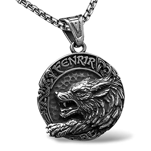 bahamut Mens Viking Fenrir Wolf Valknut Jormungandr Odin Raven Yggdrasill Pendant Necklace Stainless Steel, Norse Amulet Jewelry Gifts