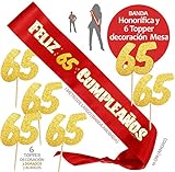 y 6 Toppers número 65 ( 3 Dorados y 3 Blancos de Purpurina)