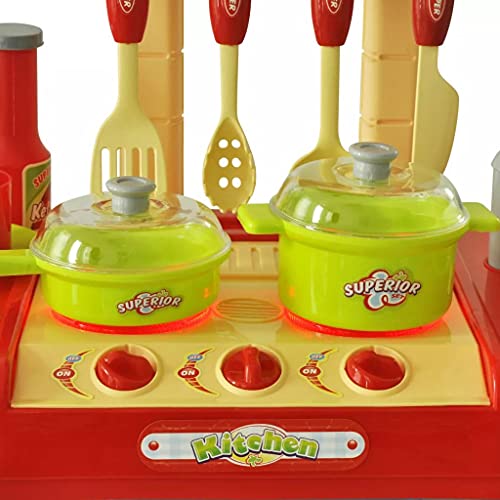 LONGMHKO Kinder-Rollenspiele Kinderküche Spielküche mit Licht- und Soundeffekten Farbe: Rot + blau + gelb – Bild 5