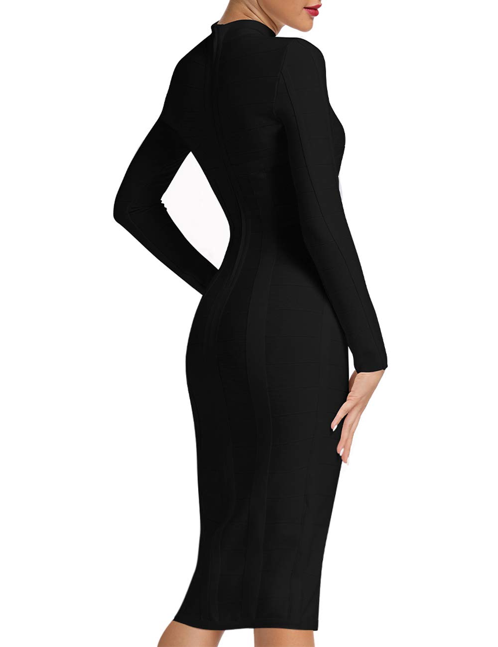 Whoinshop Abito da donna a maniche lunghe, con fascia per feste, abbigliamento da discoteca, midi