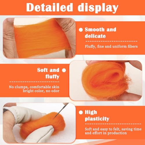 Image of Mayboos 1.76oz Orange Natural Wool Roving, Needle Felting Wool | Wool for Needle Felting Orange Color for Wet /Dry Felting Handcrafts and Spinning