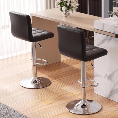 Image of Homall Bar Stools Modern PU Leather Adjustable Swivel Barstools, Armless Hydraulic Kitchen Counter Bar Stool Extra Height Square Island Barstool with Back Set of 2 (Leather, Black)