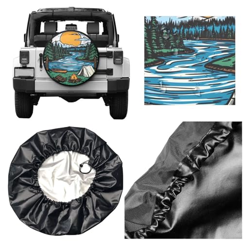 Image of Camping Scene Spare Tire Cover-Cute Funny Waterproof Universal Spare Wheel Tire Covers Fit for Rv SUV Truck Camper Travel Trailer Accessories,16 inch