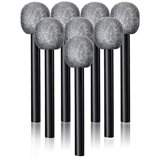 Yaomiao 4 Pcs Fake Microphone Plastic Bling Glitter Microphone Prop Sparkly Popular Singer Party Favors for Halloween Cosplay Supplies Disco Stage Party Favors