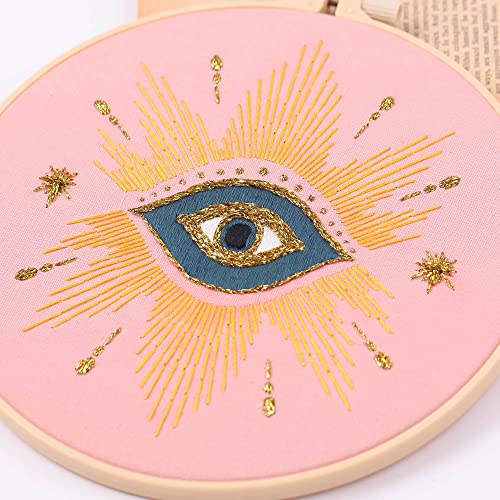 Image of Harimau 5pcs Beginner Embroidery Kit,Eye Pattern,Cross Stitch Kits, Including Stamped Embroidery Cloth with 2 Embroidery Hoops, Multicolor Color Threads for Embroidery Kit