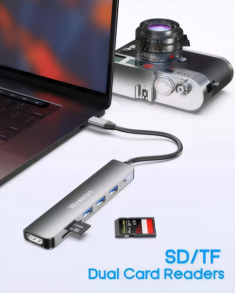 Wowssyo Hub USB C 7-in-1, Docking Station USB C, Multiporta USB Hub, 4K HDMI, 100W PD, USB 3.0, SD/TF, Adattatore MacBook M1 Air Pro, per iPad, Switch, Chromecast, Windows e altri dispositivi USB-C