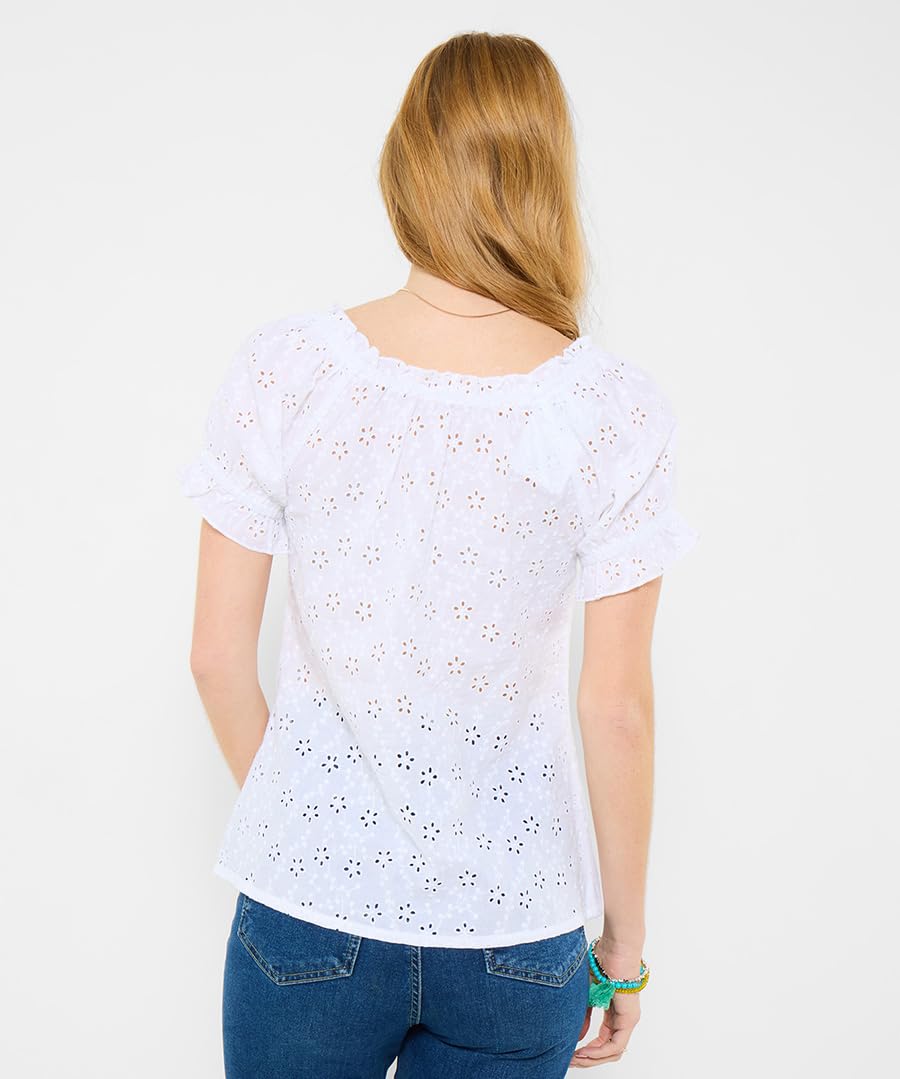 Joe Browns Top da Donna in Pizzo Sangallo con Nappe e Bottoni, Bianco, 44