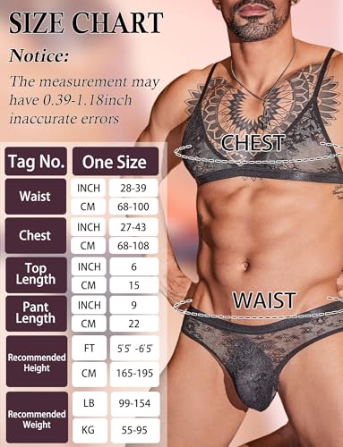 Adigau Herren Sissy Dessous Set Schwarzer Spitzen-BH mit Slips Höschen Gay Unterwäsche Männer Reizwäsche Bikini Crossdressing Schlafanzug