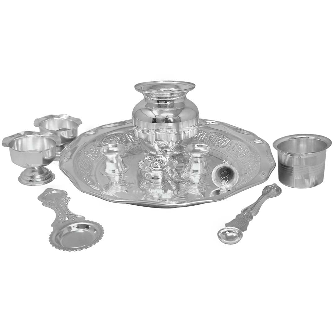 German Silver Pooja Plate Set - 11 Piece Kit -3