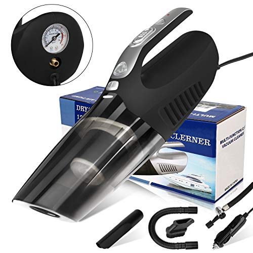 Car Vacuum Cleaner, Kimfoxes 4 in 1 High Power Wet/Dry Auto Portable Handheld Vacuum Cleaner for Car Interior Cleaning, 15FT Power Cord, 5KPA Strong Suction Support 225mm Tire Inflation