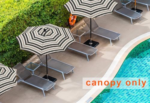 Image of MASTERCANOPY Patio Umbrella 9ft Replacement Canopy for 8 Ribs-Black Beige Stripe Canopy Only