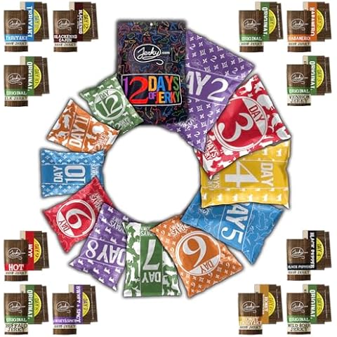 Jerky Gifts for Men Featuring 12 Days of Jerky - Includes 8 Festive Flavors of Beef Jerky + Venison Jerky, Buffalo Jerky, Wild Boar Jerky, & Elk Jerky - Unique Gifts for Father's Day Cover