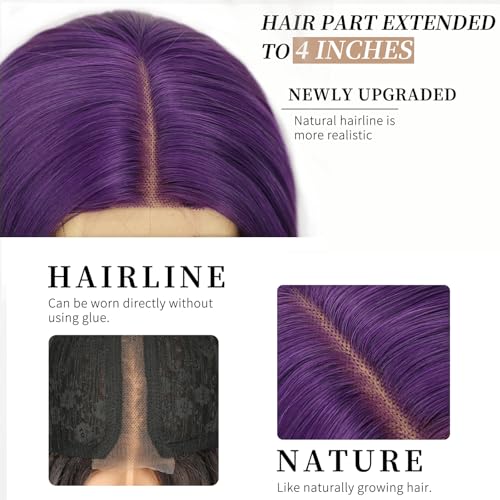 Image of AISI HAIR 【Beginner Friendly Wig Dark Purple Wig for Women, Long Wavy Lace Hairline Middle Part Synthetic Heat Resistant Wig for Daily Party-26 Inch