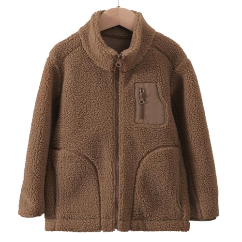 EnJoCho Outdoor Fleece Jacket Girl Fashion Korean Stand Collar Warm Fleece Thickened Coat Coat Little (Brown, 5-6 Years)2