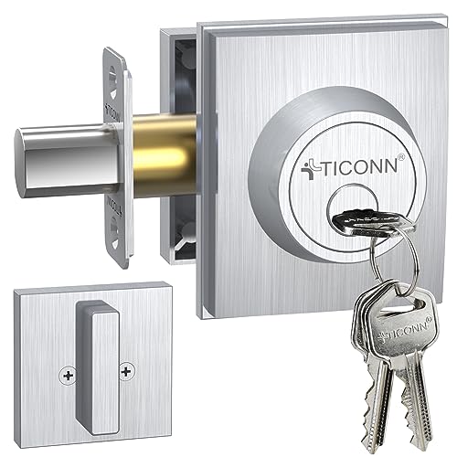 Image of TICONN Front Door Handle Set, Heavy Duty Square Door Lever & Single Cylinder Deadbolt Combo Reversible for Entrance Exterior Doors (Deadbolt Only)