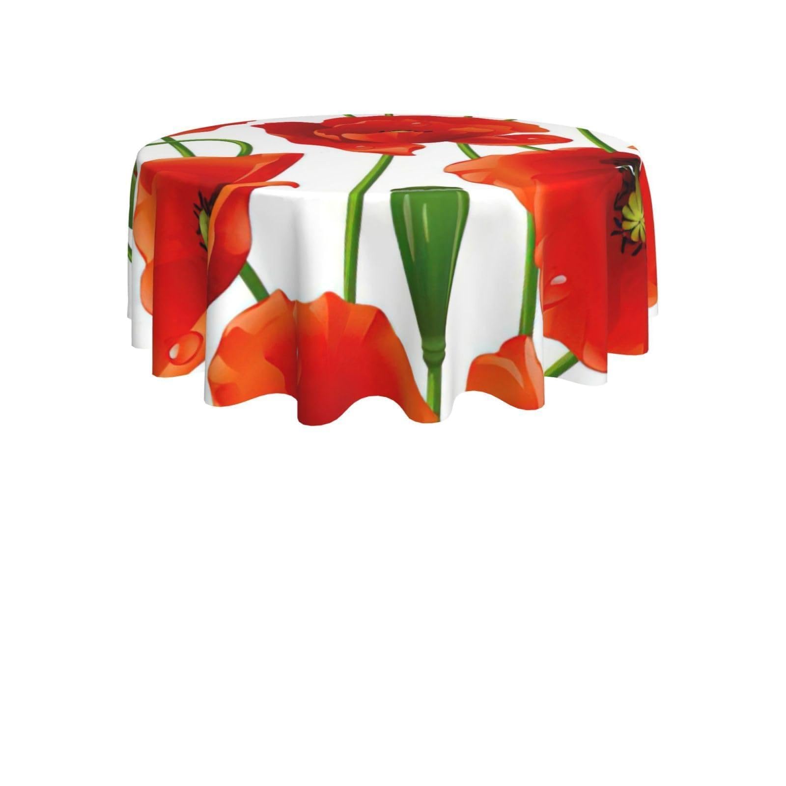 ENGhjes flower Print Round Tablecloth 60in Washable Stainproof Polyester Cloth for Kitchen Idea