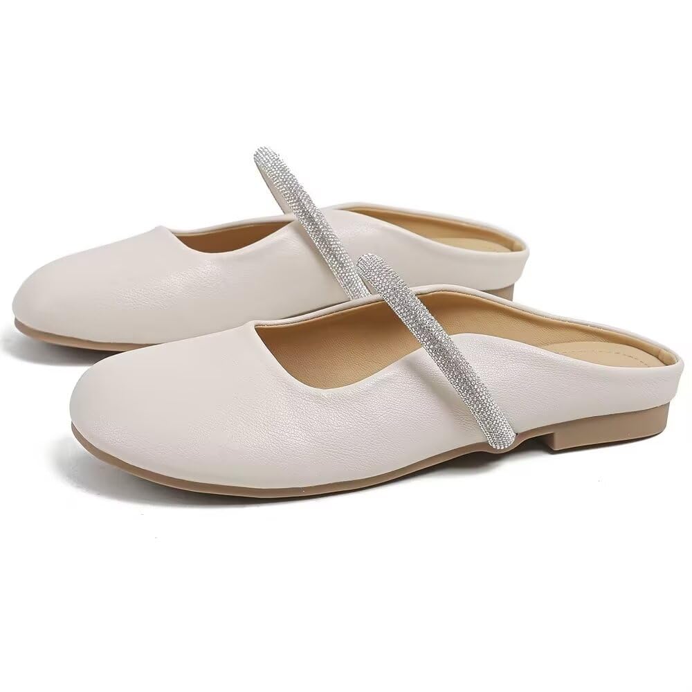 VFDB Women Mules Elegant Dressy Flats Closed Toe Microfiber Leather Shoes Adjustable Buckle Strap Mary Jane Casual Office Shoes