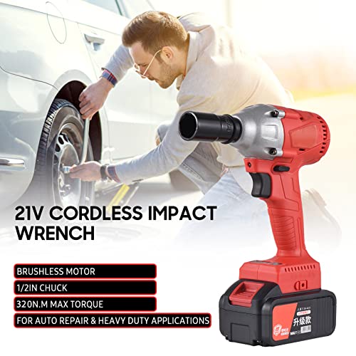 Lianai Chave de impacto sem escova sem fio de 21 V com mandril de 1/2 pol. Torque de 320 N.m Kit de