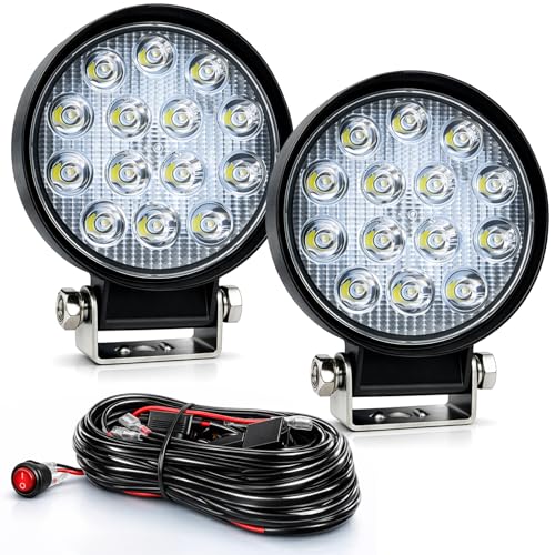 Image of ZMOON Round LED Off Road Lights Kit, 2PCS 4.5 inch 84W LED Flood Light Bar with 10FT Wiring Harness (2-Lead), Driving Fog Lights for Truck ATV UTV SUV Boat
