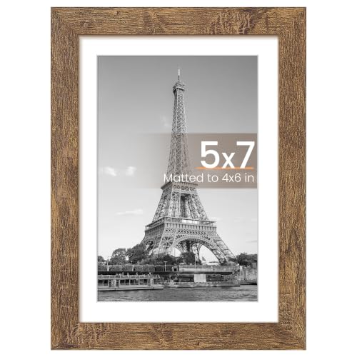 Image of upsimples 5x7 Picture Frame, Wall Decor Photo Frames, Rustic Brown 1 Pack | 5 x 7 Small Frame, 4x6 Frame with Mat for Gallery Wall, Farmhouse, Family, Baby, Dog, Dorm, Christmas, Mothers' Day
