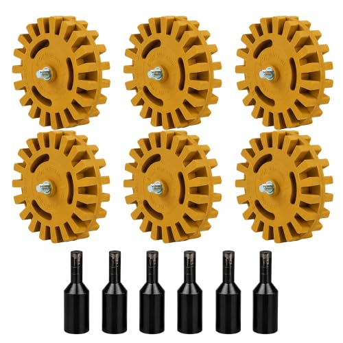Image of ABN Rubber Eraser Wheel with Drill Adapter 6-pack - Pinstripe, Double Sided Adhesive, Vinyl Decal, Graphics Removal Tool