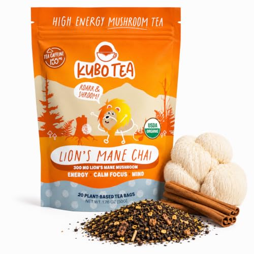 Kubo Lion's Mane Chai Tea Bags, Organic High Caffeine Black Tea, ...