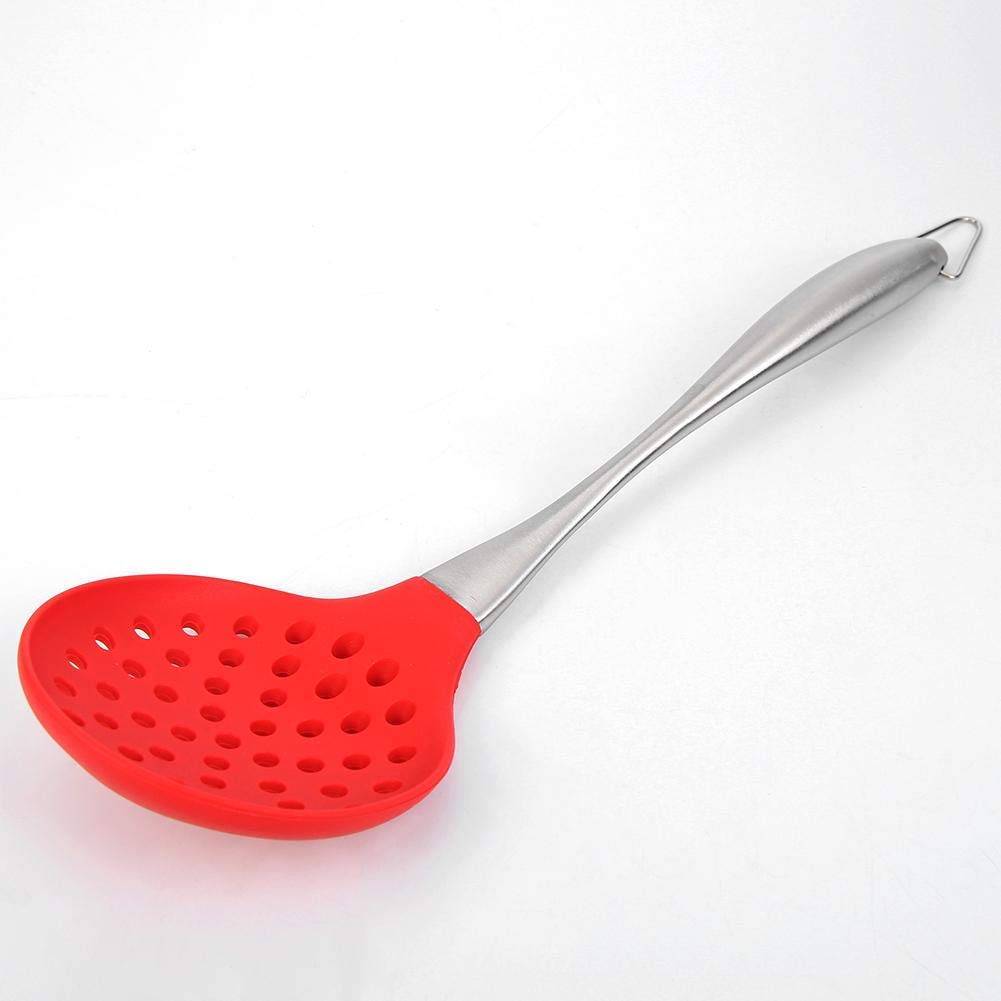 P-Plus International Silicone Spatula Versatile Tools Baking and Mixing | Non-Stick & Heat Resistant | Strong Stainless Steel Silicone Wok Turner (Steel Skimmer RED) 4
