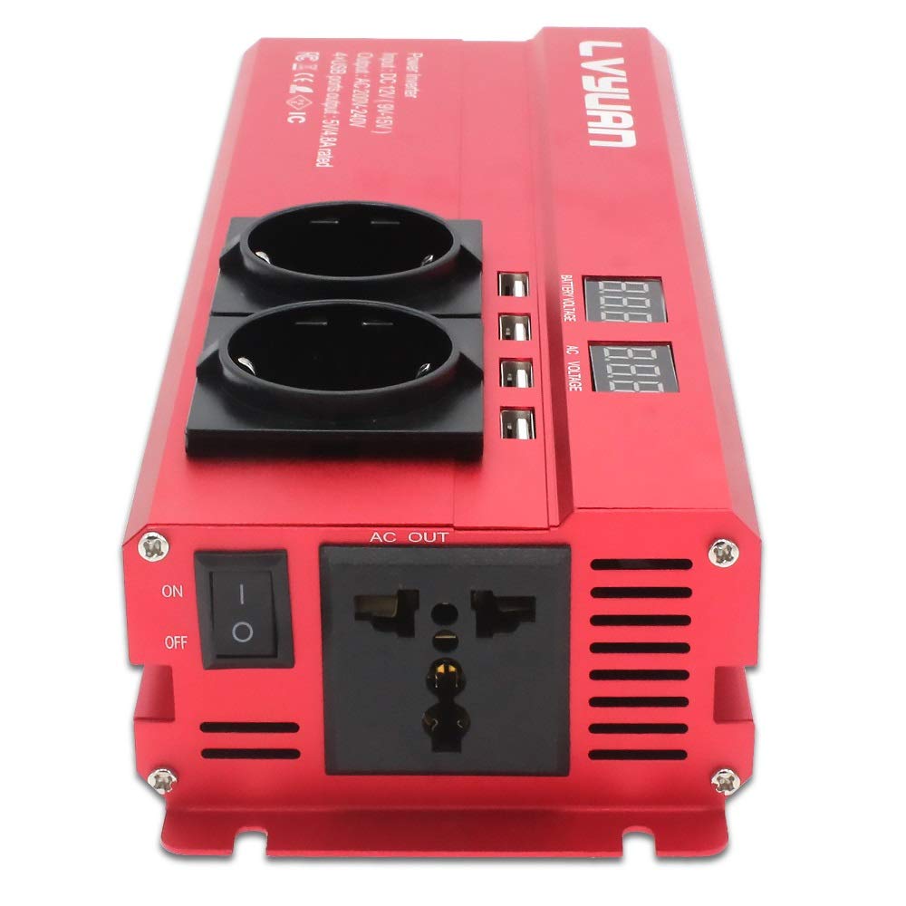 Inversor,Inversor Onda Pura 6000W inversor del coche DC 12V a 220V AC inversor de la energía del adaptador del cargador Inversor de tensión del transformador convertidor accesorios Auto(EU 12V Red 50h