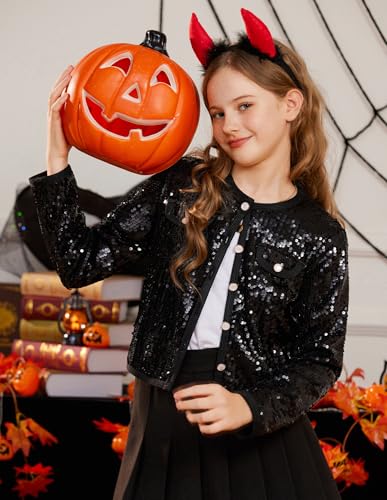 GRACE KARIN Girls Sequin Jackets Sparkle Dress Coats Button Cropped Cardigan for Kids 5-143