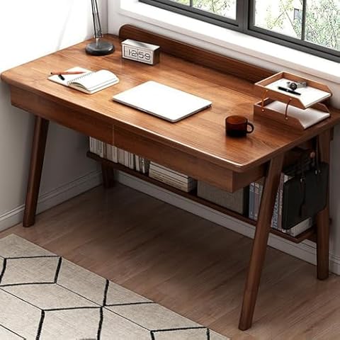 ALEEIK Mid-Century Writing Desk with 2 Storage Drawers, Home Office Computer Desk Writing Study Desk Mid-Century Modern Walnut Desk(47 Inch, Walnut) Cover