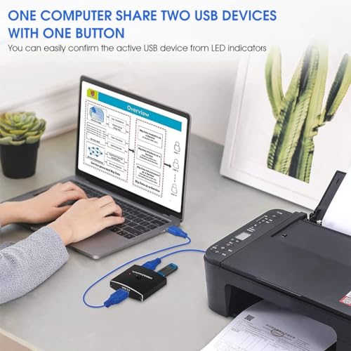 Image of USB 3.0 Switch Selector, 2 in 1 Out USB Switcher for 2 Computers Share 1 USB Devices Or Two USB Device Share 1 Computer Support Mouse, Keyboard, Scanner, Printer, Etc