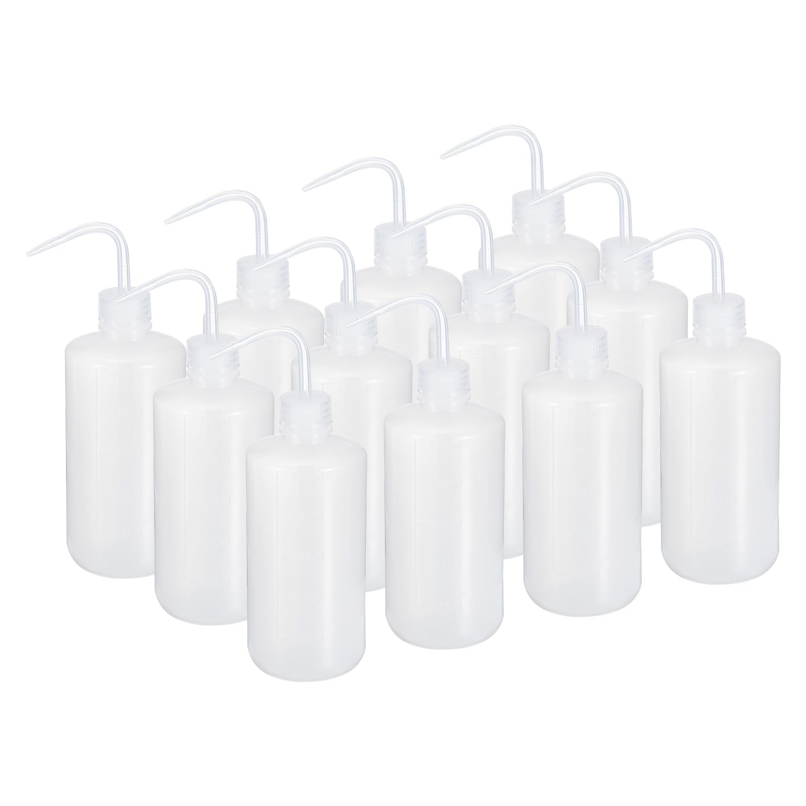 PATIKIL Botella de lavado de 500 ml, 12 botellas de plástico de boca estrecha, herramientas de riego para limpieza de laboratorio, lavado, riego y almacenamiento de líquidos, transparente