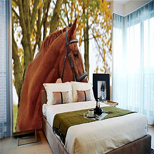 Décoration murale trompe l'oeil de cheval brun pour masquer un mur