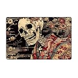 Alfombras de área para sala de estar y dormitorio, alfombra de piso para interiores, decoración estética, gótica oriental de calavera floral de 3 x 5 pies, antideslizante, lavable, alfombra