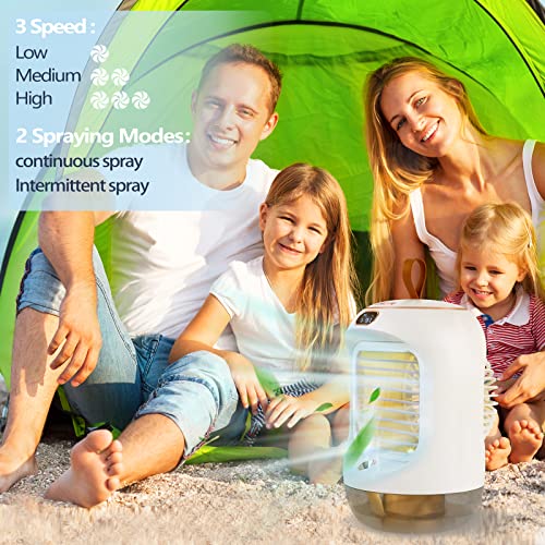 Image of 3 IN 1 Portable Air Conditioner - Sprayable Misting Humidification Cooling Fan,3600mAh USB Rechargeable, 3 Speeds and 90 Degree Pivoting Head with Night Light - Quiet Tabletop Fan for Home, Bedroom