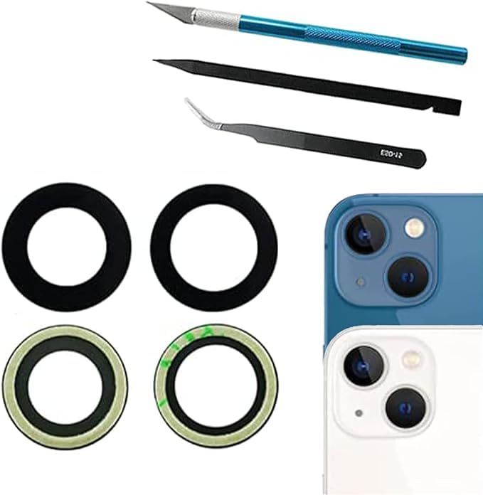 PeiDog Pack de 2 Lentilles de Remplacement de L'objectif de L'appareil Photo Arrière pour iPhone 13/iPhone 13 Mini avec Kit D'outils de Réparation