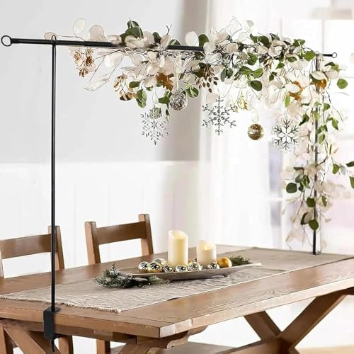 Over The Table Rod Stand with Clamps Adjustable 16-48 Tall 31-98 Length Black Retractable Table Arch Banner Stand Hanging for Wedding Birthday Party Decorations