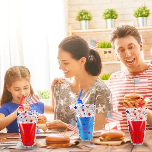 50 pitillos y bolsas plásticas patrióticas con diseño de estrellas miniatura 5