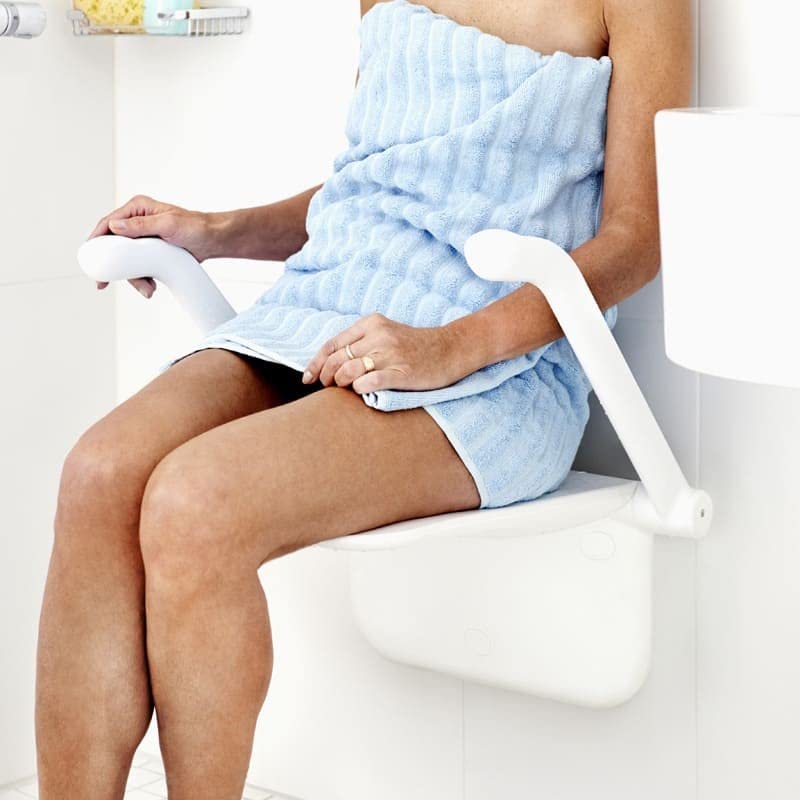 Asiento de Ducha Ergonómico Abatible Plano a Pared con Reposabrazos Relax