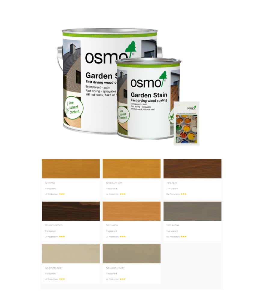Osmo Garden Stain, waterbased, sprayable, Weather-Resistant and UV Stable, Transparent Coloured, Satin Wood Coating for The Exterior (7249 Teak, 2.5 litres)