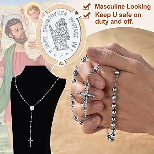 Image of ChainsProMax Virgin Mary /St. Christopher /St. Michael Rosary Necklace for Women, Custom Photo /Text Available-Send Gift Box
