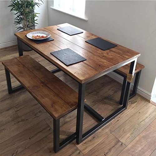 Iron MDF Dining Table Set, 3 Pieces, 120 x 110 cm, Black and Brown