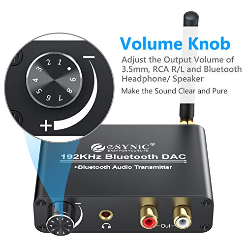eSynic 192kHz DAC Digital to Analog Audio Converter with Bluetooth V5.0 Transmitter Support AptX & Low Latency Optical Coaxial Digital Audio to Analog L/R RCA 3.5mm for TV Bluetooth Headphone Speaker - Thumbnail 5