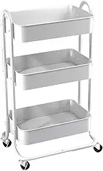 Carrinho Organizador Multiuso 3 Prateleiras De Aço Fruteira com Rodinha (Branco)