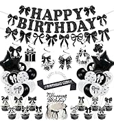 Black Bow Birthday Party Decorations Girl Bow Themed Party Decorations Include Happy Birthday Ban...