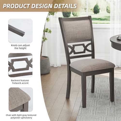 Image of Signature Design by Ashley Wrenning 5-Piece Transitional Dining Table with Chairs Set, 42 inch Square Table with Shelf, Upholstered Fretwork Chairs, Light Gray