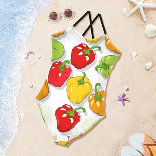 Girls One Piece Swimsuits Bell Peppers Pattern Sport Halter Swimwear Beach Bathing Suit4