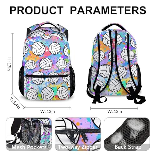 Kids Backpack for Boys Girls, 17" Volleyball School Backpacks for Elementary Middle School, Schoolbag Gifts for Volleyball Lovers, Large Capacity Volleyball Bookbag for Children Students2