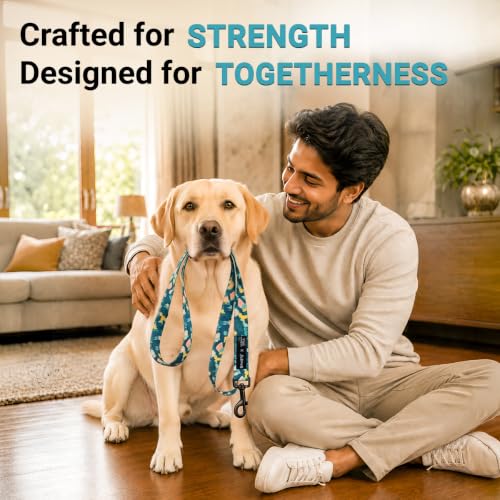 Image of Bowlers Dog Leash for Small, Medium & Large Dogs | Blue & Green Design | Durable Nylon Pet Walking Lead | Strong Metal Hook | Comfortable Grip